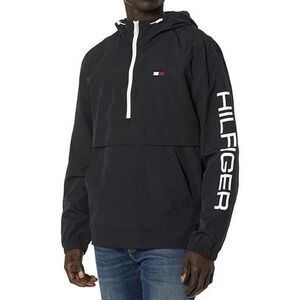 Tommy Hilfiger Black Anorak Half Zip Hoodie Jacket Windbreaker Size S‎